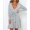image:imageRVivimos Womens Autumn Long Sleeve V Neck Elegant Knitted Slim KneeLength ALine Sweater DressGrey