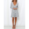 image:imageRVivimos Womens Autumn Long Sleeve V Neck Elegant Knitted Slim KneeLength ALine Sweater DressGrey