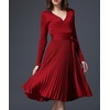image:imageRVivimos Womens Autumn Long Sleeve V Neck Elegant Knitted Slim KneeLength ALine Sweater DressWine Red