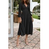 image:imageRVivimos Womens Casual Long Sleeve Midi Dress Deep V Neck Elastic Waist ALine Tiered Flowy Elegant DressesBlack