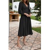 image:imageRVivimos Womens Casual Long Sleeve Midi Dress Deep V Neck Elastic Waist ALine Tiered Flowy Elegant DressesBlack