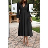 image:imageRVivimos Womens Casual Long Sleeve Midi Dress Deep V Neck Elastic Waist ALine Tiered Flowy Elegant DressesBlack