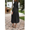 image:imageRVivimos Womens Casual Long Sleeve Midi Dress Deep V Neck Elastic Waist ALine Tiered Flowy Elegant DressesBlack