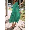 image:imageRVivimos Womens Casual Long Sleeve Midi Dress Deep V Neck Elastic Waist ALine Tiered Flowy Elegant DressesDarkgreen