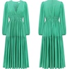 image:imageRVivimos Womens Casual Long Sleeve Midi Dress Deep V Neck Elastic Waist ALine Tiered Flowy Elegant DressesDarkgreen