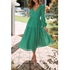 image:imageRVivimos Womens Casual Long Sleeve Midi Dress Deep V Neck Elastic Waist ALine Tiered Flowy Elegant DressesDarkgreen
