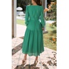 image:imageRVivimos Womens Casual Long Sleeve Midi Dress Deep V Neck Elastic Waist ALine Tiered Flowy Elegant DressesDarkgreen