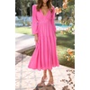 image:imageRVivimos Womens Casual Long Sleeve Midi Dress Deep V Neck Elastic Waist ALine Tiered Flowy Elegant DressesHotpink