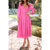 image:imageRVivimos Womens Casual Long Sleeve Midi Dress Deep V Neck Elastic Waist ALine Tiered Flowy Elegant DressesHotpink