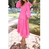 image:imageRVivimos Womens Casual Long Sleeve Midi Dress Deep V Neck Elastic Waist ALine Tiered Flowy Elegant DressesHotpink