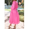 image:imageRVivimos Womens Casual Long Sleeve Midi Dress Deep V Neck Elastic Waist ALine Tiered Flowy Elegant DressesHotpink