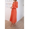 image:imageRVivimos Womens Casual Long Sleeve Midi Dress Deep V Neck Elastic Waist ALine Tiered Flowy Elegant DressesOrange