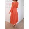 image:imageRVivimos Womens Casual Long Sleeve Midi Dress Deep V Neck Elastic Waist ALine Tiered Flowy Elegant DressesOrange