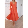 image:imageRVivimos Womens Casual Long Sleeve Midi Dress Deep V Neck Elastic Waist ALine Tiered Flowy Elegant DressesOrange