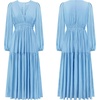 image:imageRVivimos Womens Casual Long Sleeve Midi Dress Deep V Neck Elastic Waist ALine Tiered Flowy Elegant DressesSkyblue
