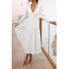 image:imageRVivimos Womens Casual Long Sleeve Midi Dress Deep V Neck Elastic Waist ALine Tiered Flowy Elegant DressesWhite