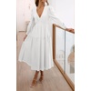 image:imageRVivimos Womens Casual Long Sleeve Midi Dress Deep V Neck Elastic Waist ALine Tiered Flowy Elegant DressesWhite