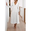 image:imageRVivimos Womens Casual Long Sleeve Midi Dress Deep V Neck Elastic Waist ALine Tiered Flowy Elegant DressesWhite