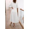 image:imageRVivimos Womens Casual Long Sleeve Midi Dress Deep V Neck Elastic Waist ALine Tiered Flowy Elegant DressesWhite