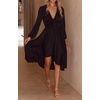 image:imageRVivimos Womens Cocktail Party Satin Dress Sexy Deep VNeck Long Sleeve Tie Waist High Low Midi DressBlack