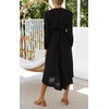 image:imageRVivimos Womens Cocktail Party Satin Dress Sexy Deep VNeck Long Sleeve Tie Waist High Low Midi DressBlack
