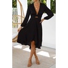 image:imageRVivimos Womens Cocktail Party Satin Dress Sexy Deep VNeck Long Sleeve Tie Waist High Low Midi DressBlack