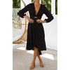 image:imageRVivimos Womens Cocktail Party Satin Dress Sexy Deep VNeck Long Sleeve Tie Waist High Low Midi DressBlack