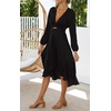 image:imageRVivimos Womens Cocktail Party Satin Dress Sexy Deep VNeck Long Sleeve Tie Waist High Low Midi DressBlack