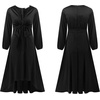 image:imageRVivimos Womens Cocktail Party Satin Dress Sexy Deep VNeck Long Sleeve Tie Waist High Low Midi DressBlack