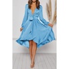 image:imageRVivimos Womens Cocktail Party Satin Dress Sexy Deep VNeck Long Sleeve Tie Waist High Low Midi DressBlue