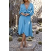 image:imageRVivimos Womens Cocktail Party Satin Dress Sexy Deep VNeck Long Sleeve Tie Waist High Low Midi DressBlue