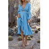 image:imageRVivimos Womens Cocktail Party Satin Dress Sexy Deep VNeck Long Sleeve Tie Waist High Low Midi DressBlue
