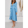 image:imageRVivimos Womens Cocktail Party Satin Dress Sexy Deep VNeck Long Sleeve Tie Waist High Low Midi DressBlue