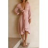 image:imageRVivimos Womens Cocktail Party Satin Dress Sexy Deep VNeck Long Sleeve Tie Waist High Low Midi DressPink