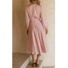 image:imageRVivimos Womens Cocktail Party Satin Dress Sexy Deep VNeck Long Sleeve Tie Waist High Low Midi DressPink
