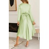 image:imageRVivimos Womens Cocktail Party Satin Dress Sexy Deep VNeck Long Sleeve Tie Waist High Low Midi DressSagegreen