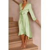image:imageRVivimos Womens Cocktail Party Satin Dress Sexy Deep VNeck Long Sleeve Tie Waist High Low Midi DressSagegreen