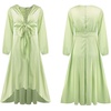 image:imageRVivimos Womens Cocktail Party Satin Dress Sexy Deep VNeck Long Sleeve Tie Waist High Low Midi DressSagegreen