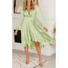 image:imageRVivimos Womens Cocktail Party Satin Dress Sexy Deep VNeck Long Sleeve Tie Waist High Low Midi DressSagegreen
