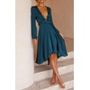 image:imageRVivimos Womens Cocktail Party Satin Dress Sexy Deep VNeck Long Sleeve Tie Waist High Low Midi DressTeal