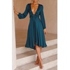 image:imageRVivimos Womens Cocktail Party Satin Dress Sexy Deep VNeck Long Sleeve Tie Waist High Low Midi DressTeal