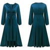 image:imageRVivimos Womens Cocktail Party Satin Dress Sexy Deep VNeck Long Sleeve Tie Waist High Low Midi DressTeal