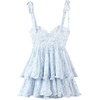 image:imageRVivimos Womens Corset Dress Summer Boho Floral Print Adjustable Straps Sexy Backless Layered Ruffle Hem Mini SundressWhiteblue