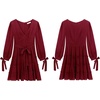 image:imageRVivimos Womens Cotton Fall Long Sleeves V Neck Tie Waist Casual Layered Ruffles Mini Swing DressesBurgundy
