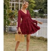 image:imageRVivimos Womens Cotton Fall Long Sleeves V Neck Tie Waist Casual Layered Ruffles Mini Swing DressesBurgundy
