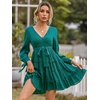 image:imageRVivimos Womens Cotton Fall Long Sleeves V Neck Tie Waist Casual Layered Ruffles Mini Swing DressesDarkgreen