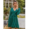 image:imageRVivimos Womens Cotton Fall Long Sleeves V Neck Tie Waist Casual Layered Ruffles Mini Swing DressesDarkgreen