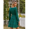 image:imageRVivimos Womens Cotton Fall Long Sleeves V Neck Tie Waist Casual Layered Ruffles Mini Swing DressesDarkgreen
