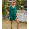 image:imageRVivimos Womens Cotton Fall Long Sleeves V Neck Tie Waist Casual Layered Ruffles Mini Swing DressesDarkgreen