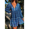image:imageRVivimos Womens Cotton Long Sleeve Floral Print Ruffled Hem Casual Boho Flowy Tunic DressBlue